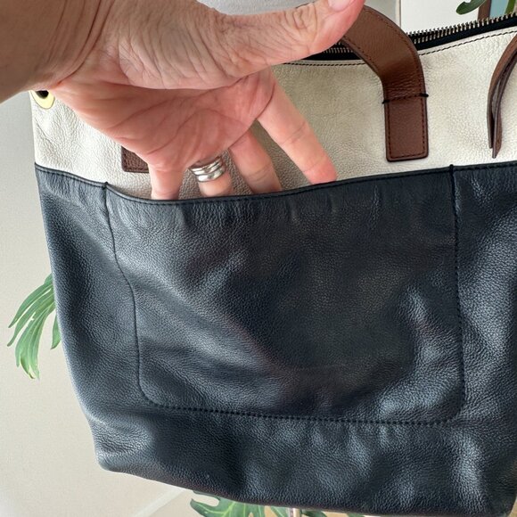Fossil Keely Tote Bag Purse Color Block Pebbled Leather Crossbody Strap - Picture 3 of 16